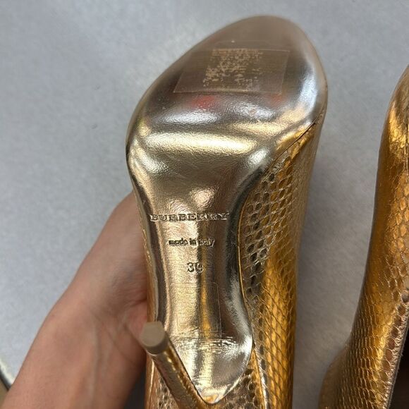 Burberry Metallic Gold Peep-Toe Heels - Picture 4 of 9